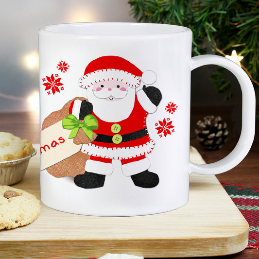 Personalised Felt Stitch Santa Plastic Mug