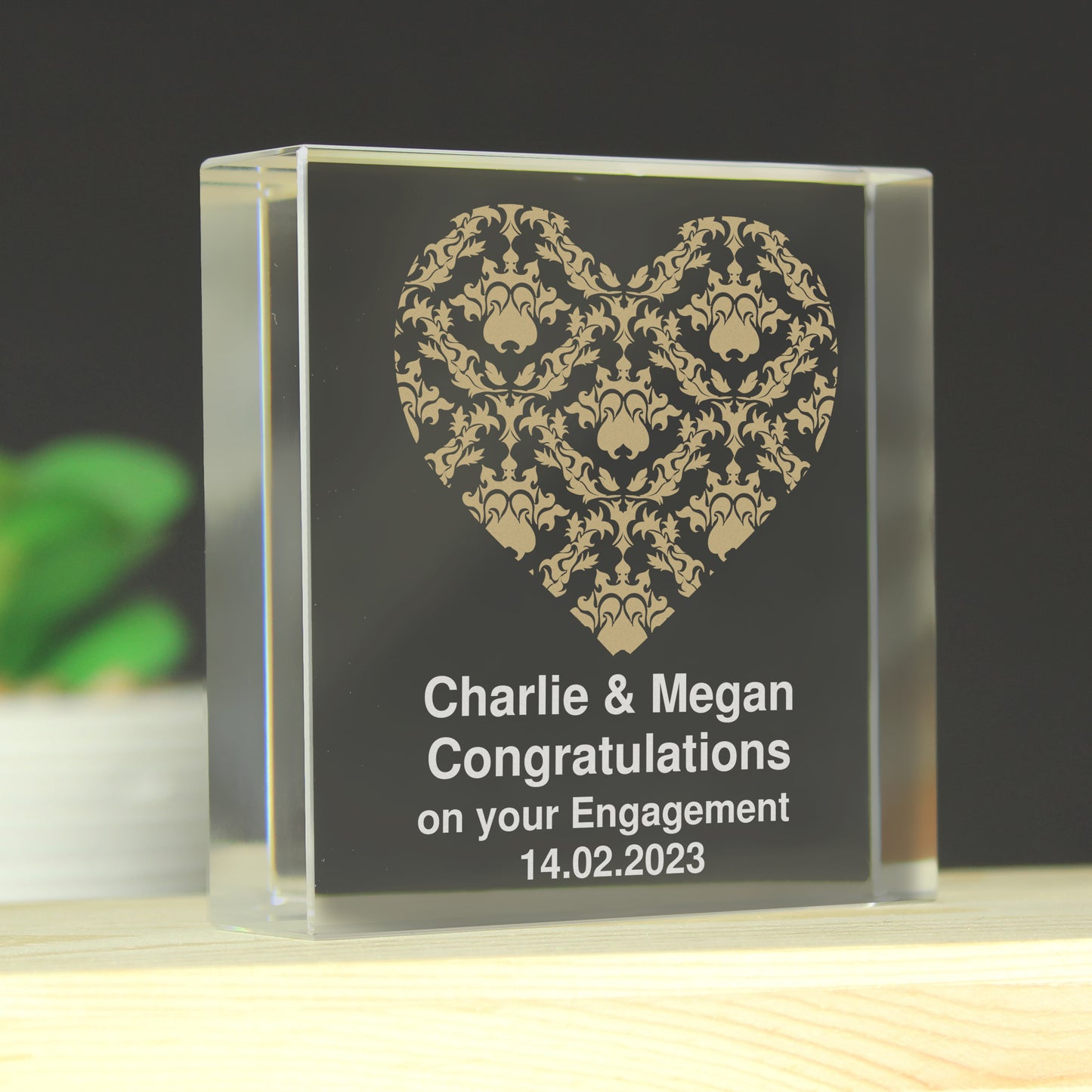 Personalised Gold Damask Heart Crystal Token