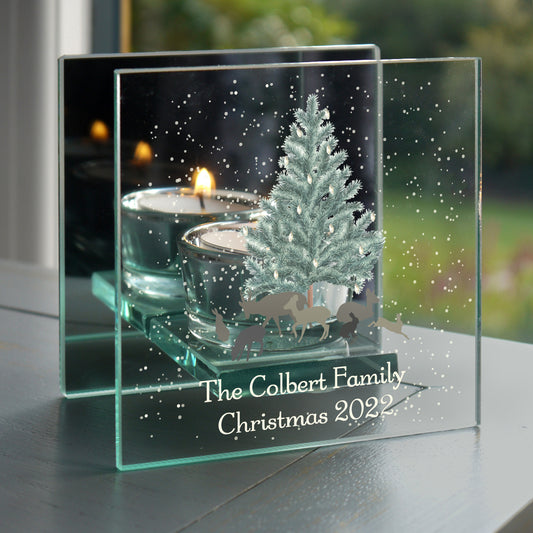 Personalised A Winter's Night Mirrored Glass Tea Light Candle Holder