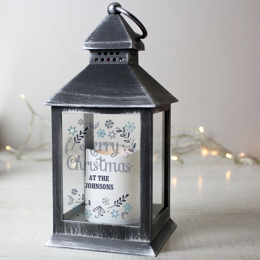 Personalised Christmas Frost Rustic Black Lantern