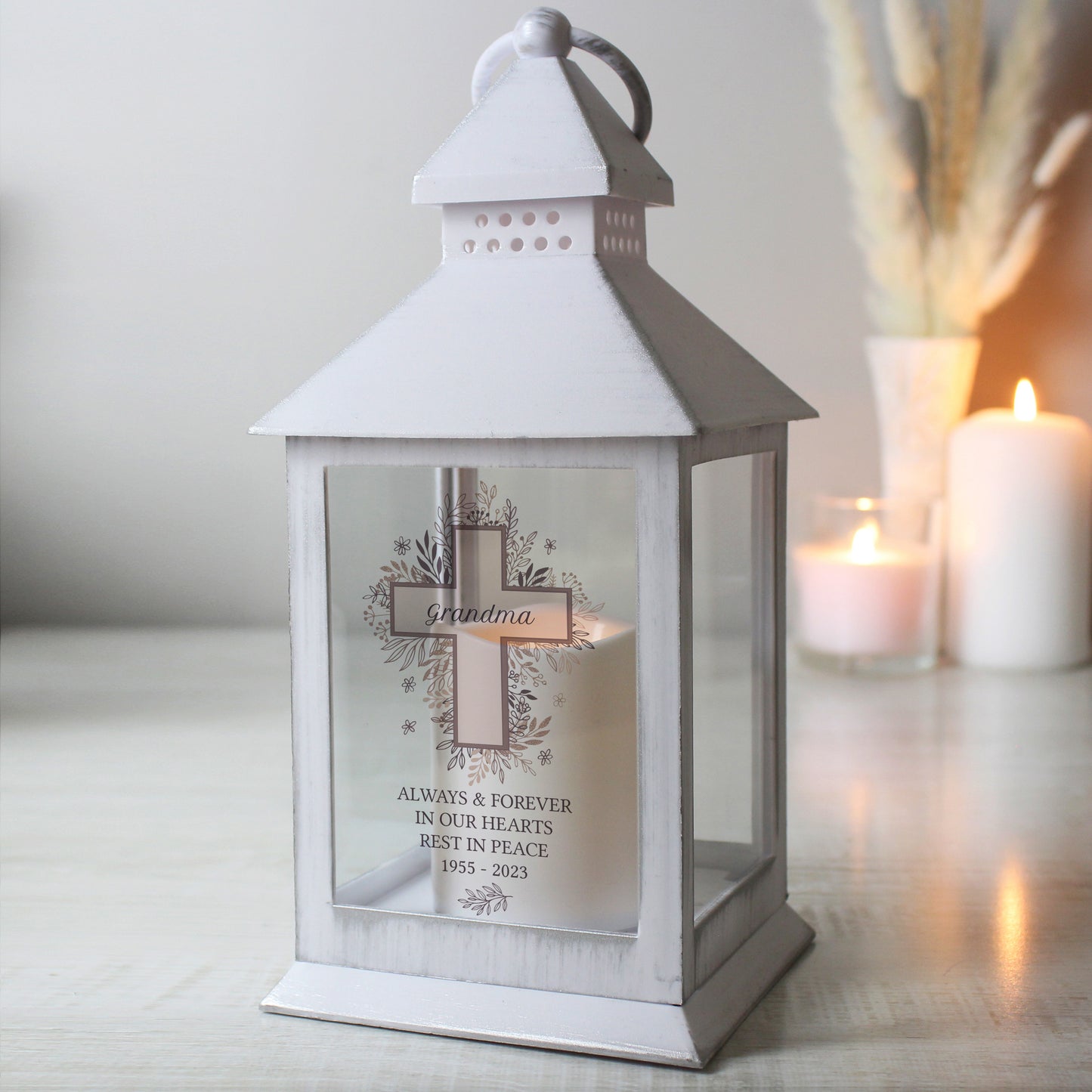 Personalised Floral Cross White Lantern