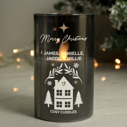 Personalised Christmas Smoked Glass LED Candle