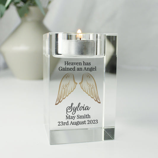 Personalised Angel Wings Memorial Glass Tealight Holder