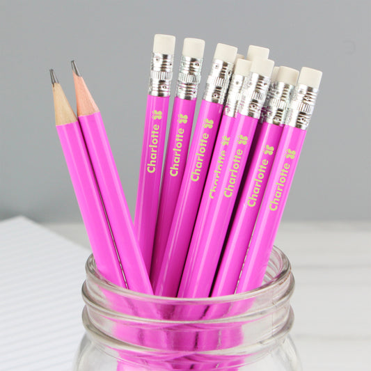 Personalised Butterfly Motif Pink Pencils