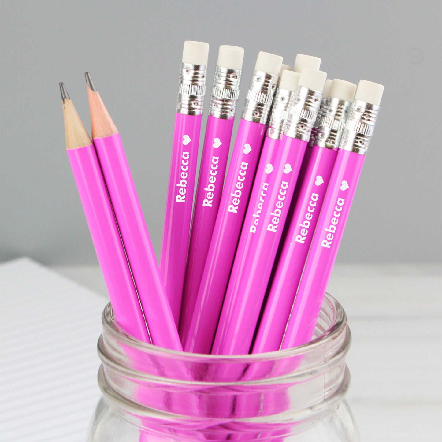 Personalised Heart Motif Pink Pencils