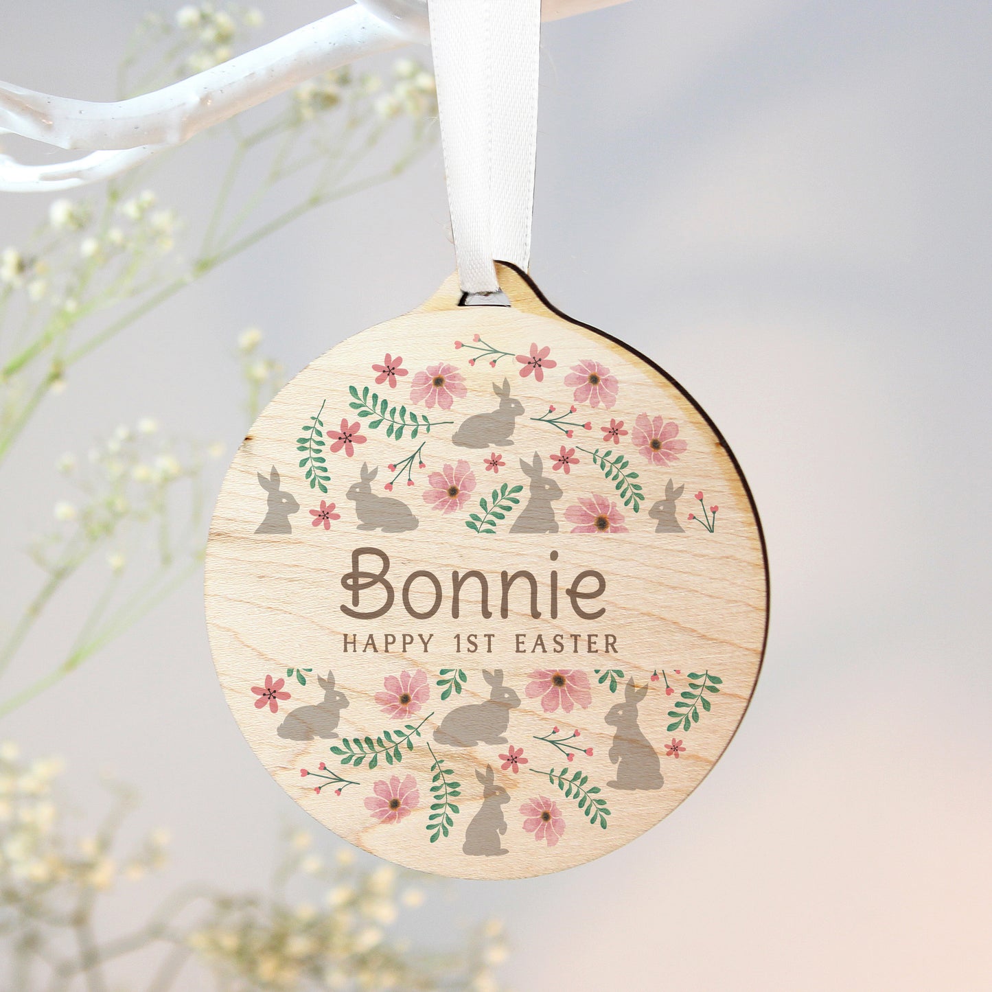 Personalised Easter Round Wooden Decoration