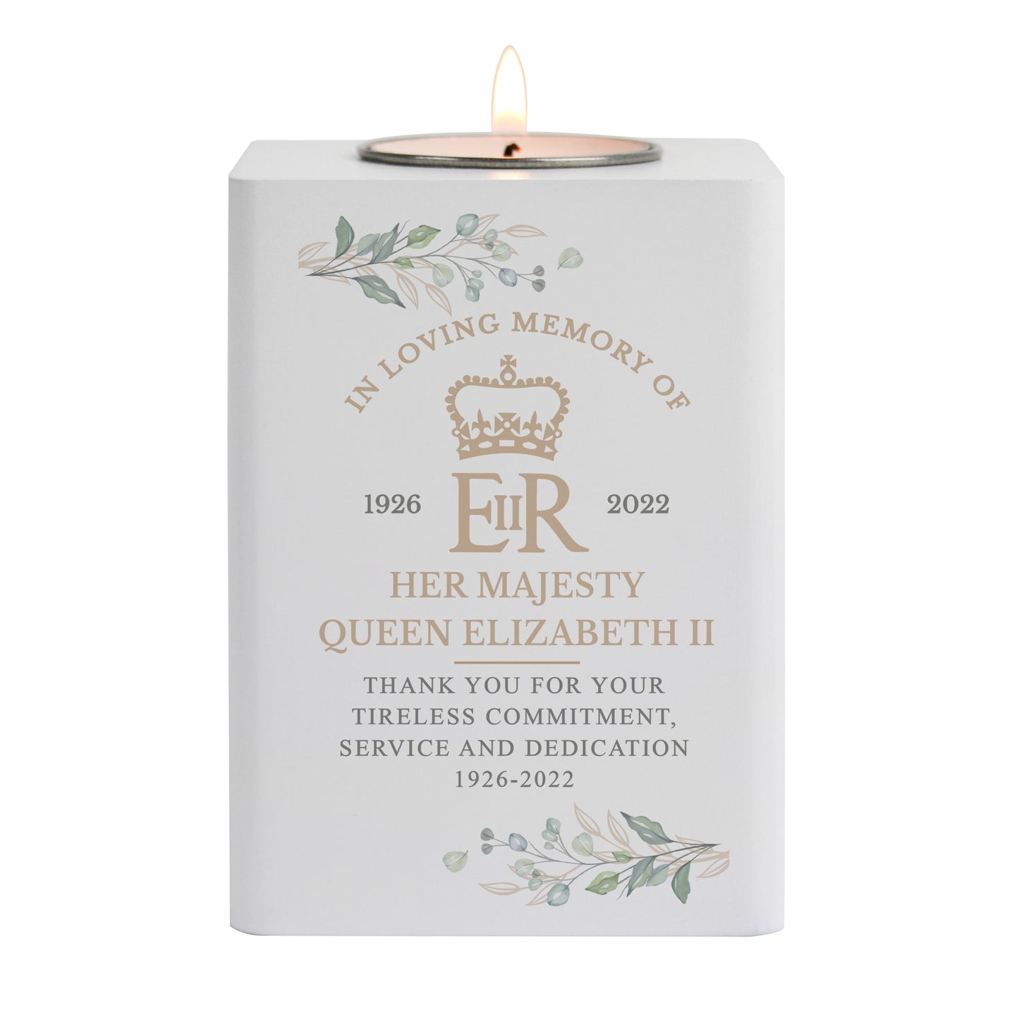 Personalised Queens Commemorative Wooden Tea Light Holder